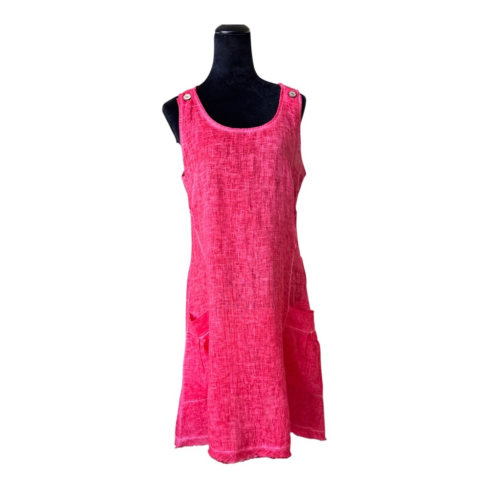 Inizio Italy Pink Linen Blend Sleeveless Pocket Dress Size L Made in Italy